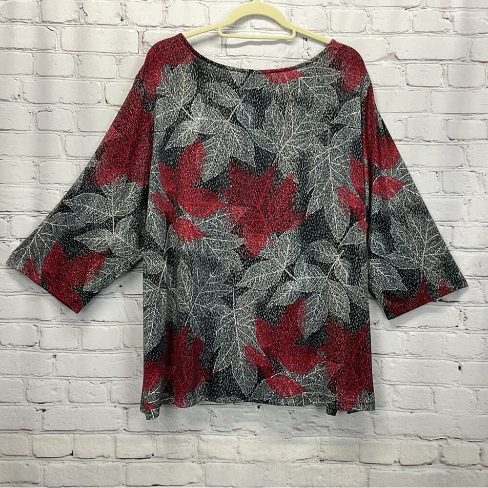 Southern Lady Tunic Top Women's Plus Size 3x Gray/Black/Wine Leaf Print Business - Picture 6 of 6
